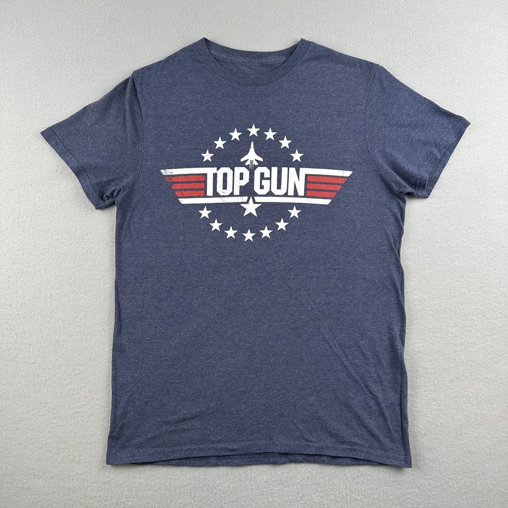 Top Gun Graphic T-Shirt Mens Small Blue Heathered Distressed Logo Maverick Tee